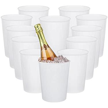 Imagem de Pacote com 12 baldes de gelo para festas, refrigerador de vinho de plástico para champanhe, bebida, refrigerante de refrigerante de garrafa de vinho clássico para casamento, branco