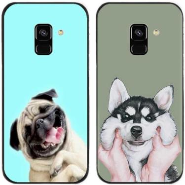 Imagem de 2 peças coruja lobo leão tigre gato pilha golfinhos pug Husky cão dinossauro panda capa de telefone traseira gel TPU para Samsung Galaxy A8 2018 (Husky Pug Dog)