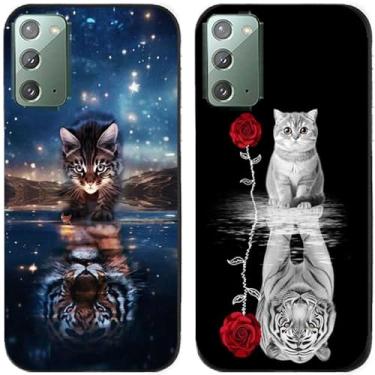 Imagem de 2 peças de capa de telefone traseira de silicone em gel TPU impresso tigre e gato para Samsung Galaxy All Series (Galaxy Note 20)