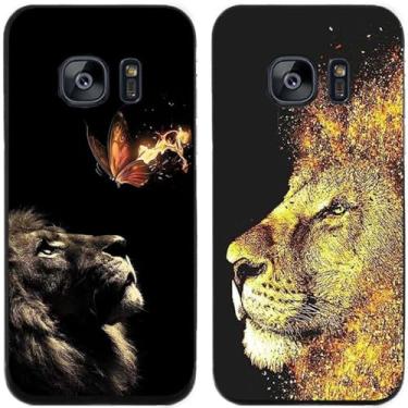 Imagem de 2 peças coruja lobo leão tigre gato pilha golfinhos pug husky cão dinossauro panda capa de telefone traseira gel TPU para Samsung Galaxy S6 Edge (borboleta leão rei)
