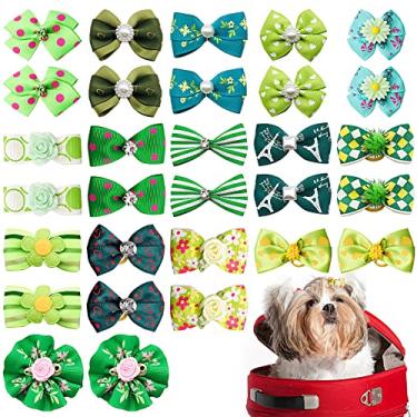 Imagem de JpGdn 30 peças/15 pares de laços de pelo de cachorro verde com elásticos para cabelo de filhote, laço, nó superior elástico para meninas, cachorrinho, gato, coelho, poodle, animais de estimação, acessórios, acessórios de cuidados