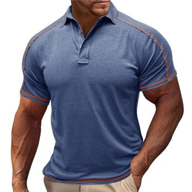 Imagem de NJNJGO Camisa polo masculina manga curta gola 3 botões slim fit camiseta clássica, Azul, G