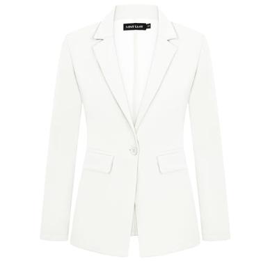 Imagem de MINTLIMIT Blazers para mulheres, jaqueta de um botão, com lapela notched, clássico, casual, formal, manga comprida, blazer com bolsos, Branco, P