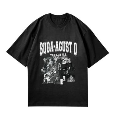 Imagem de Camiseta Su-ga Album Agust D, camisetas soltas k-pop solo unissex camiseta estampada com suporte de mercadoria camiseta de algodão, Preto, XG