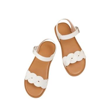 Imagem de GORGLITTER Sandálias femininas cruzadas de dedo aberto fofas sandálias rasteiras com tiras sapatos de verão, Branco, 13.5 Big Kid