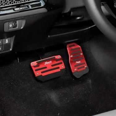 Imagem de HAOBO 2 peças de almofadas de pedal de liga de alumínio antiderrapante, conjunto de capas de pedal antiderrapantes, capa de pedal de acelerador, kit de almofadas de pedal, acessórios de decoração de interiores, universais para carro, SUV, quadriciclo (vermelho)