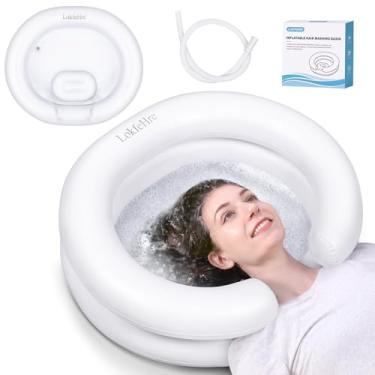 Imagem de LOKFEHRE Lavatório inflável portátil para cabelos acamados – Lave o cabelo na cama com uma tigela de xampu inflável. Lavatório de cabelo para idosos, deficientes, feridos, pia inflável ideal para