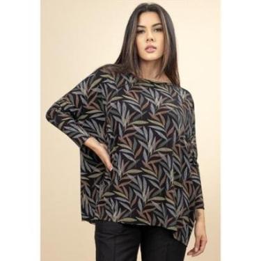 Imagem de Blusa Ampla Morcego Manga Longa Folhas de Dracena - Único-Feminino