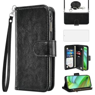 Imagem de Asuwish Capa para celular Motorola Moto G Power 5G 2023 carteira com protetor de tela, alça transversal, fecho de correr, porta-cartões, vidro temperado, compartimento para crédito, suporte, GPower