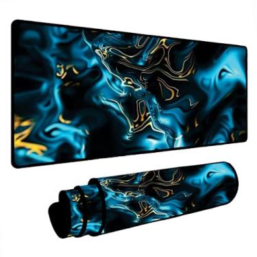 Imagem de Novo Mouse Pad Gamer Deskpad Speed Extra Grande Borda Costurada Profissional Varios Tamanhos - Liquid Azul Amarelo (70x35)