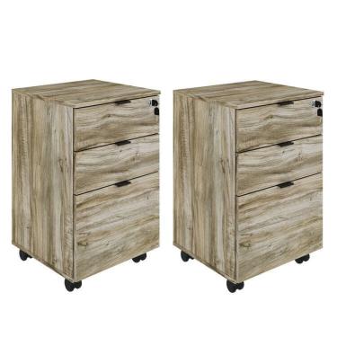 Imagem de Kit 2 Gaveteiros Volante 2 Gavetas e 1 Gaveta para Pastas Kugv43 Kuadra Espresso Móveis Carvalho