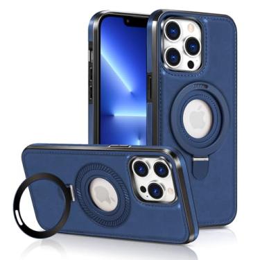 Imagem de Lokyoo Capa de couro magnética para iPhone 13 Pro Max, [compatível com Magsafe] [Suporte invisível] Capa protetora completa com suporte fino para 13 Pro Max-Blue