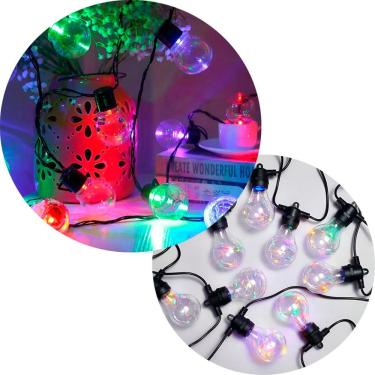 Imagem de Varal De Luzes Leds Solar Bolhas Cristal Colorido 5M Jardim