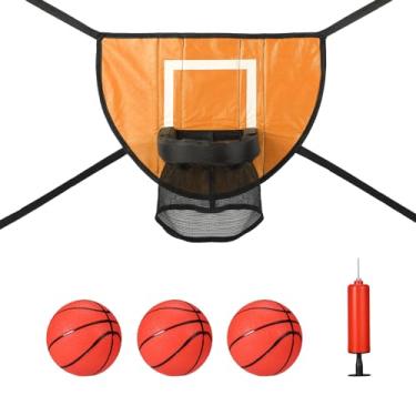 Imagem de lasuroa Conjunto de acessórios de cesta de basquete trampolim, com 3 mini basquete e 1 gol de basquete para trampolim à prova d'água, acessórios de jogo de basquete para todas as idades (laranja)