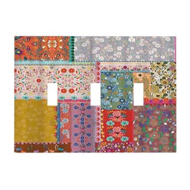 Imagem de Wpshijia Capa de interruptor de luz Boho Patchwork Boêmio Costura Floral Colorida Placa de Parede 3 Gangs Placa de Interruptor de Luz Tripla Capa Decorativa para Tomada Elétrica para Banheiro