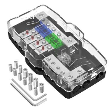 Imagem de RVBOATPAT Bloco de distribuição de energia fundido de áudio automotivo bloco de distribuição fundido 12 V 0/4 calibre 4 vias MIDI (Mini-ANL) bloco de fusíveis para barco automotivo amplificador