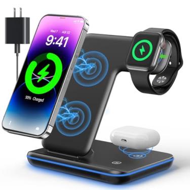 Imagem de Carregador sem Fio BLACKULTRA 3 em 1, Estação de Carregamento sem Fio Compatível com iPhone 16/15/14/13/12/11/XR/XS/8, Carregador Indutivo sem Fio para Apple Watch, AirPods