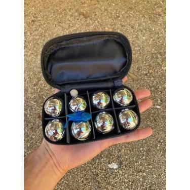 Imagem de BuyBocceBalls Listagem - Conjunto de 8 bolas de 35 mm de metal mini bocha/petanca com bolsa azul - individual