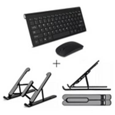 Imagem de Kit Teclado Suporte de Tablet Notbook + Mouse sem fio - hrebos 