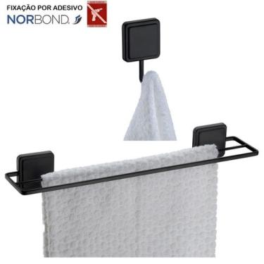 Imagem de Kit Toalheiro Duplo Porta Toalha Gancho Multiuso Banheiro Adesivo Dupl