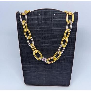 Imagem de Colar Choker Feminino Corrente Elos grandes dois Banhos Dourado com Pr