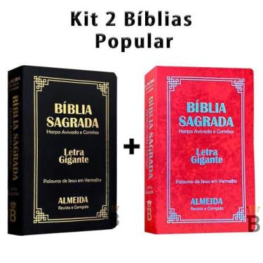Imagem de Kit 2 Biblias Sagrada Letra Gigante Luxo Popular - Preto e vermelha Co