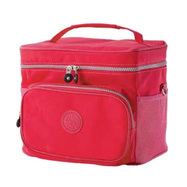 Imagem de Bolsa Térmica De Mão Necessaire Marmita Marmiteira Frasqueira Lancheira Trabalho Comida Alimentos Impermeavel 2 Compartimentos Academia Fitness (Vermelho)