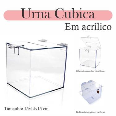 Imagem de Urna Acrílico Sorteio Caixa Sugestões Cubo 15 Cm X 15 Cm - Indústria F