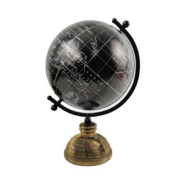Imagem de Globo Terrestre Decorativo Preto Madeira 35X22X22Cm - Inigual