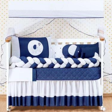 Imagem de Kit De Berço Elefante Trança Azul Marinho 11 Peças - L2m