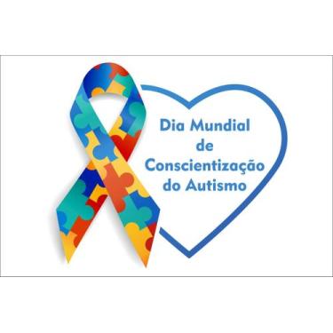 Imagem de Painel de Lona Dia Mundial de Conscientização do Autismo Laço e Coraçã