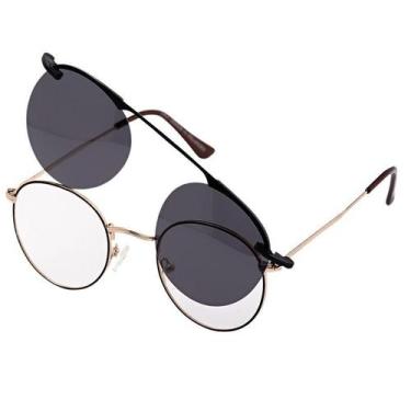 Imagem de Armação Óculos Grau E Sol Feminino Redondo 2 Em 1 Seatle - Shark Óculo