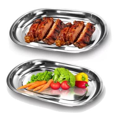 Imagem de Conjunto com 2 Baixela Oval de 35cm Bandeja em Aço Inox Travessa Servi