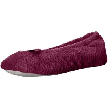 Imagem de isotoner Pantufas femininas Diamond Microterry Gemma com espuma viscoelástica confortável e sola de camurça, Chevron violeta rosa, 6.5-7.5