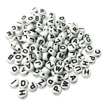 Imagem de Miçanga Infantil 500 Letras Brancas Coloridas Entremeio - Adb