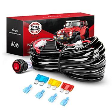 Imagem de Nilight Kit de cablagem de barra de luz LED - 2 condutores 14 AWG resistente 12 V liga/desliga, relé de energia fusível lâmina para luz de trabalho LED off-road, 2 anos de garantia