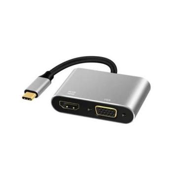 Imagem de Adaptador 2 Em 1 Tipo C Para Hdmi 4k Vga Mecabook Celular - S/M