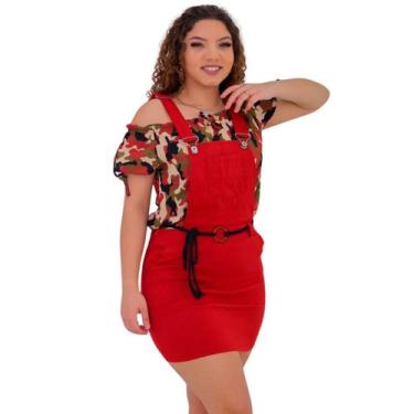 Imagem de Jardineira feminina saia curta com suspensorios e bolso frontal e late