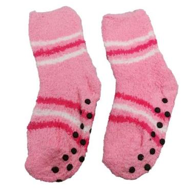 Imagem de Meia Pelúcia infantil Menina Inverno Listras Antiderrapante Quentinha 