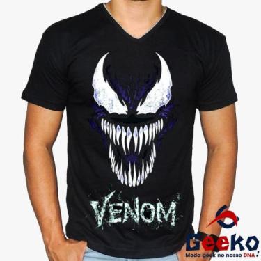 Imagem de Camiseta Venom 100% Algodão - Geeko, Preto gola v, GG