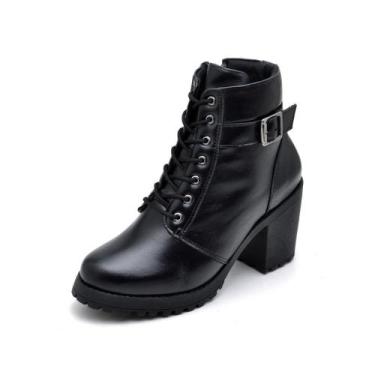 Imagem de Bota coturno feminina salto alto de couro legitimo tratorada confortav