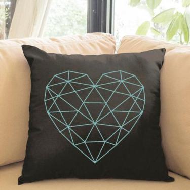 Imagem de Almofada Preta Serigrafada 50x50cm Coração Jade - FASTLAR