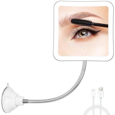 Imagem de Fabuday Espelho de aumento flexível com gola de cisne 30X iluminada: espelho de maquilhagem recarregável aprimorado com luzes e aumento, espelho de viagem LED com ventosa para casa de banho,