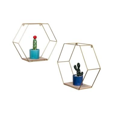 Imagem de Honey-Can-Do Conjunto de prateleiras hexagonais decorativas de metal, dourado SHF-09351 dourado