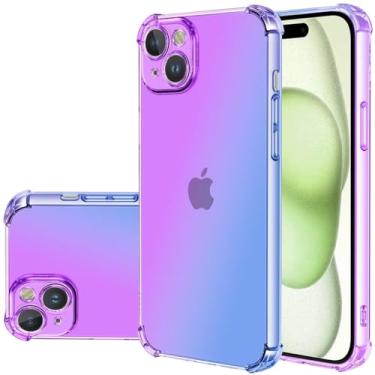 Imagem de Gufuwo Capa para iPhone 15 Plus de 6,7 polegadas, capa fofa para Apple 15 Plus para meninas e mulheres, capa protetora à prova de choque de TPU macio antiarranhões para iPhone 15 Plus roxo/azul