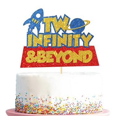 Imagem de Topo de bolo Two Infinity And Beyond, tema Outer Space Buzz 2 anos de idade, palitos de bolo de aniversário para meninos e meninas, sinal de foguete, galáxia, ano claro, inspirado, artigos para festa