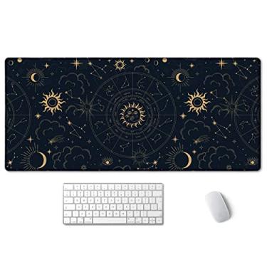 Imagem de SSOIU Tapete de mesa com roda zodiacal, tapete de mesa celestial, tapete de mouse grande para jogos astrologia 90 x 40 cm, 2GG, grande para teclado de computador com base antiderrapante e borda costurada para escritório em casa