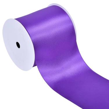 Imagem de YAMA Fita de cetim dupla face roxa, 7,6 cm e 10 metros, ótima para artesanato, laços, buquê de flores, casamento, decoração de casa, embrulho de presente