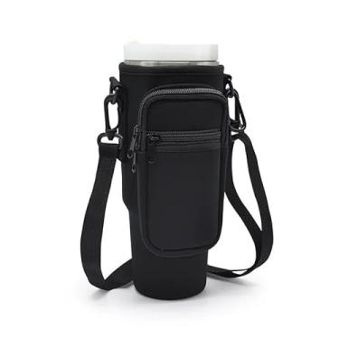 Imagem de Resin & Reed Bolsa de transporte para garrafa de água com carteira de telefone, compatível com copos Stanley de 1,18 l e outros copos (preto)