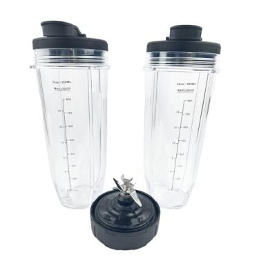 Imagem de THWRAI Peças de reposição para liquidificador Ninja 2 x copos de 947 ml e 2 x tampas e 7 aletas lâmina extratora rolamento de aço inoxidável compatível com liquidificadores Auto iQ BL480 BL482 BL642